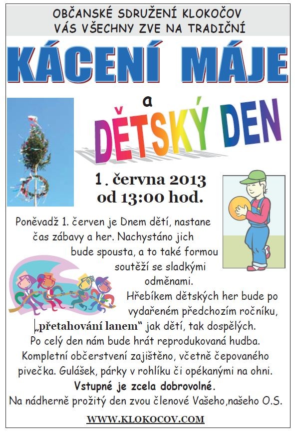 KÁCENÍ MÁJE A DĚTSKÝ DEN KLOKOČOV PŘÍBOR