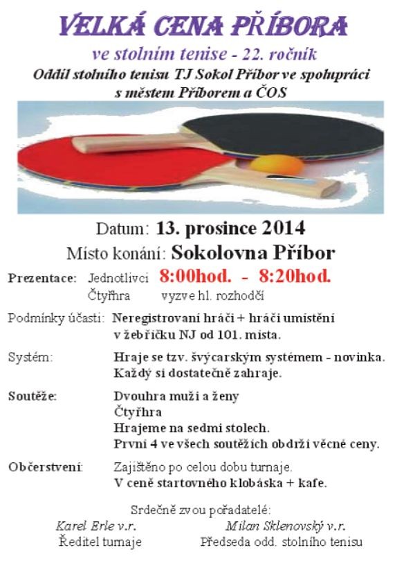 13. prosince 2014 Velká cena Příbora ve stolním tenise [Jiří Jurečka]