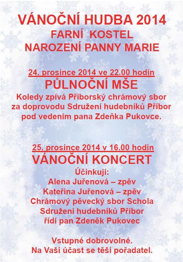 Vánoční hudba Půlnoční mše Vánoční koncert