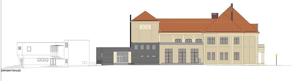 Barevné řešení fasády Kulturní dům Příbor západní pohled