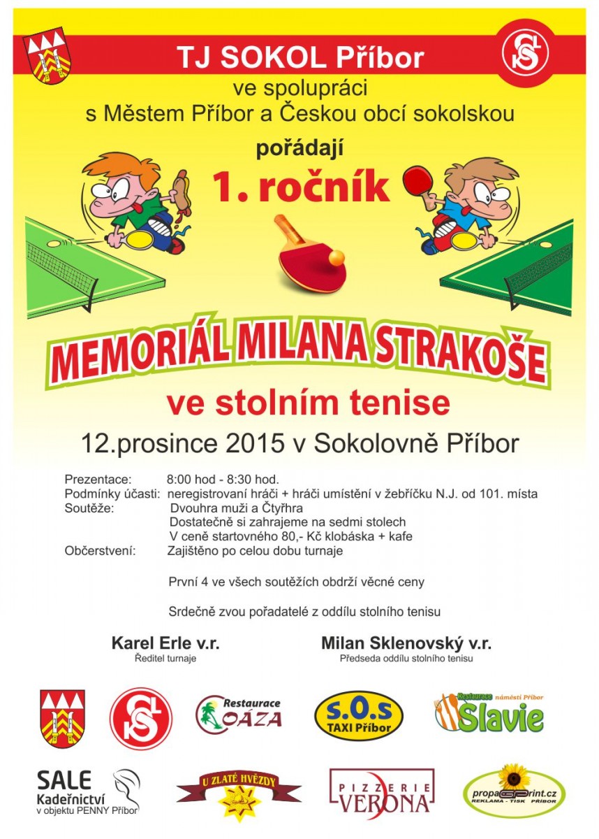 Turnaj ve stolním tenise 2015 1 ročník memoriál Milana Strakoše