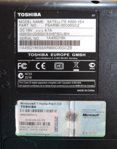 Prodám notebook Toshiba Satellite A500-1E4