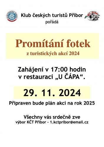 Promítání fotek z turistických akcí 2024