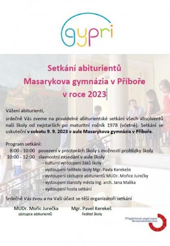 Setkání abiturientů Masarykova gymnázia v Příboře v roce 2023