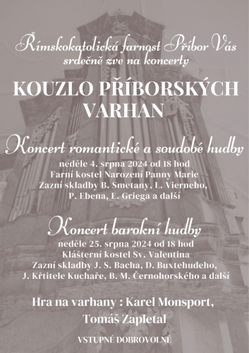 Koncert barokní hudby - KOUZLO PŘÍBORSKÝCH VARHAN