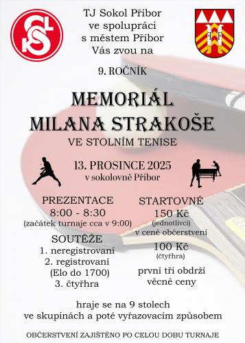 9. ROČNÍK  MEMORIÁL MILANA STRAKOŠE  VE STOLNÍM TENISE